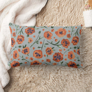 Poppy Floral Pattern Decor Lumbar Cushion