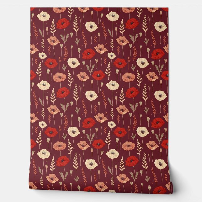 Poppy Floral Pattern Wallpaper (Unrolling)