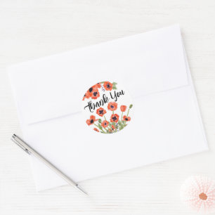 Poppy Floral Thank You Classic Round Sticker