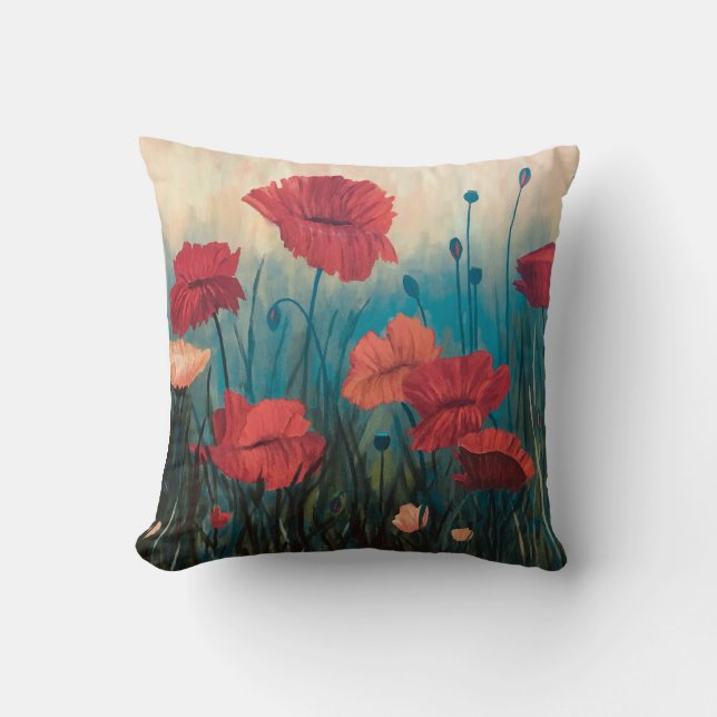 Poppy Flower Accent Cushion (Front)