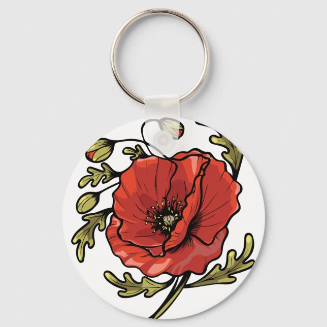 Poppy Flower Art Nouveau Key Ring (Front)