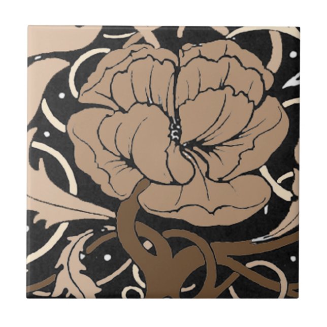Poppy Flower Art Nouveau tile (Front)