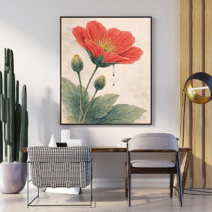 Poppy Flower Art Print Botanical Wall Art Poster