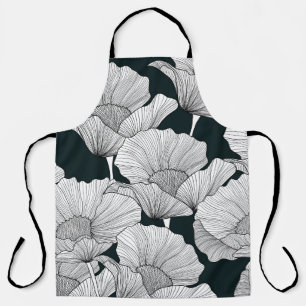 Poppy Flower, Black White Line. Apron