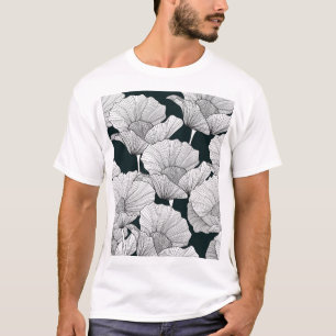 Poppy Flower, Black White Line. T-Shirt