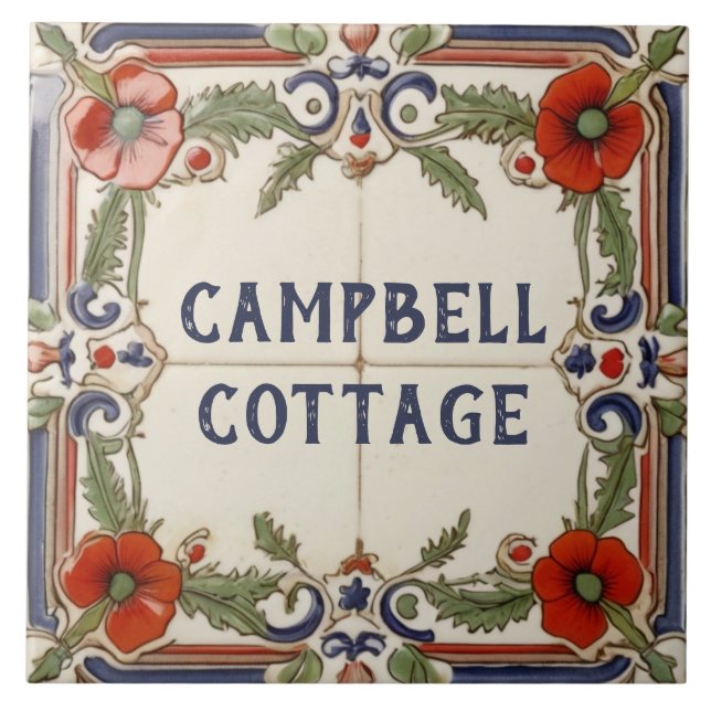 Poppy Flower Custom House Name Plate Sign Plaque Ceramic Tile (Front)