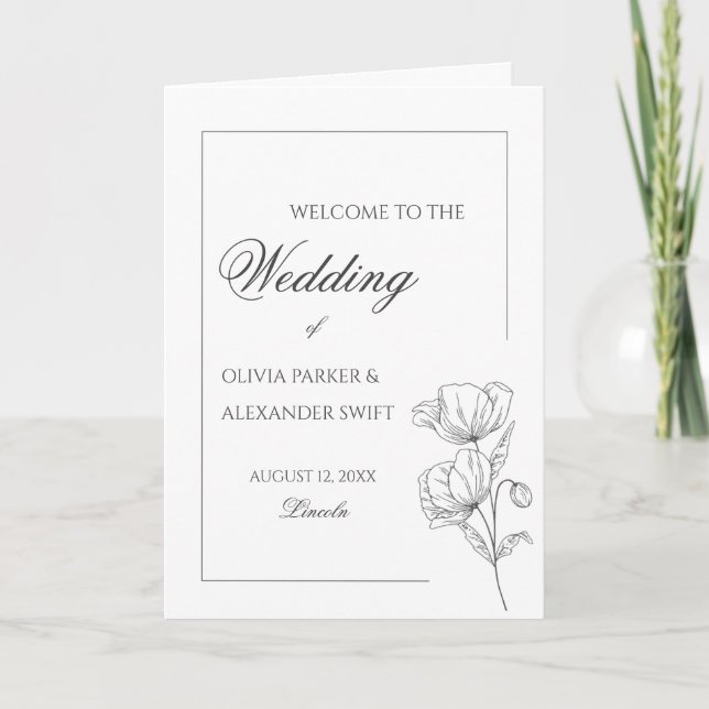Poppy flower elegant chic wedding programme  program (Front)