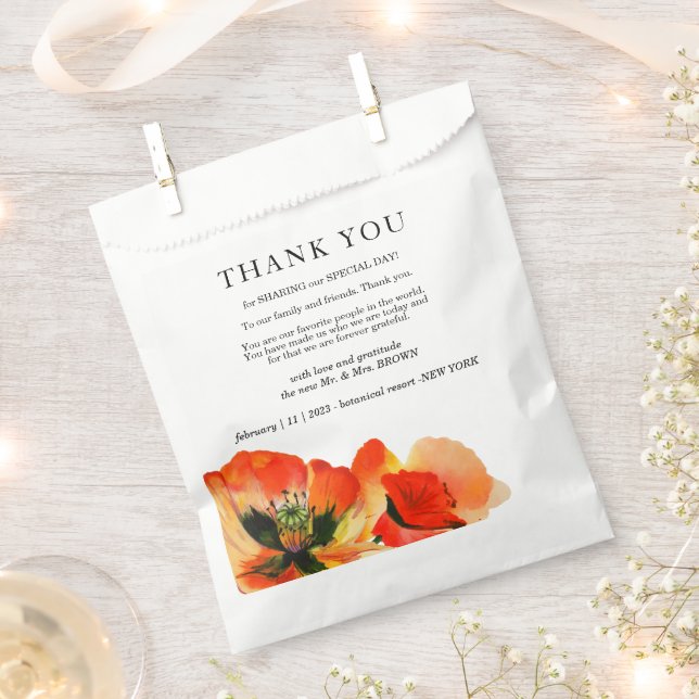 Poppy Flower Elegant Simple Wedding Thank You Favour Bag (Clipped)