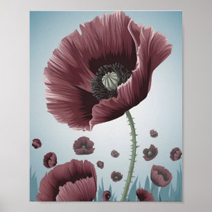Poppy Flower Field Poster – Minimalist Flat Vector