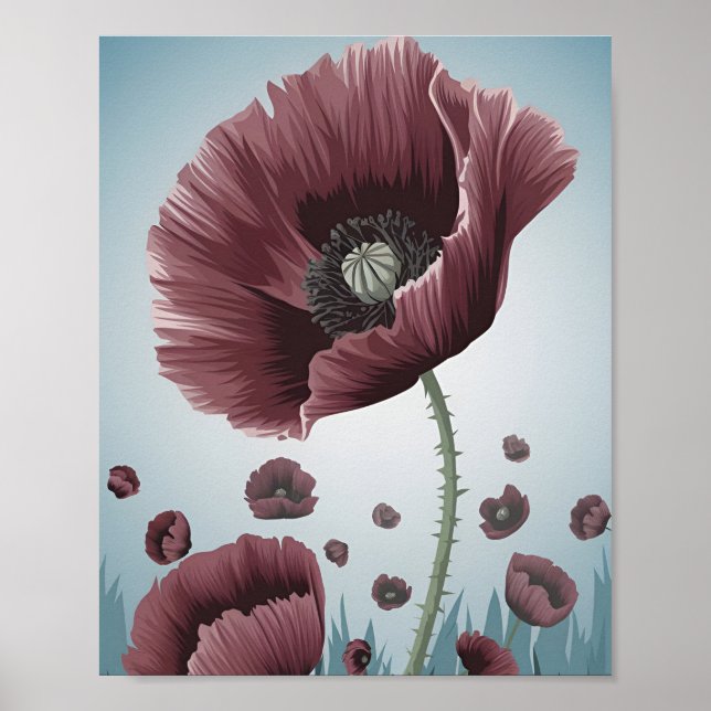 Poppy Flower Field Poster – Minimalist Flat Vector (Front)