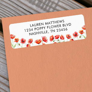 Poppy Flower Floral Orange Spring Return Address Label