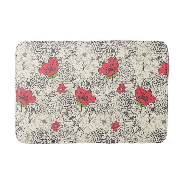 Poppy Flower Garden Pattern Bath Mat (Front)