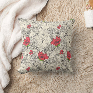 Poppy Flower Garden Pattern Cushion