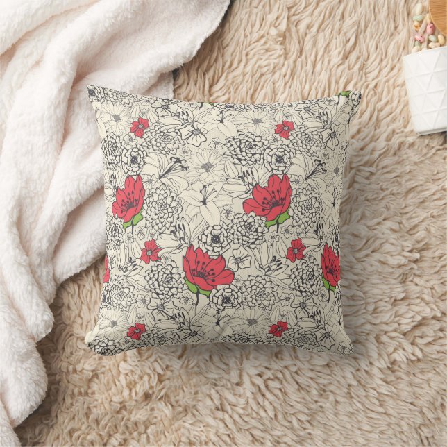 Poppy Flower Garden Pattern Cushion (Blanket)