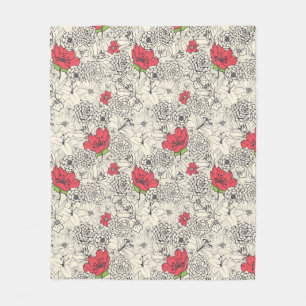 Poppy Flower Garden Pattern Fleece Blanket
