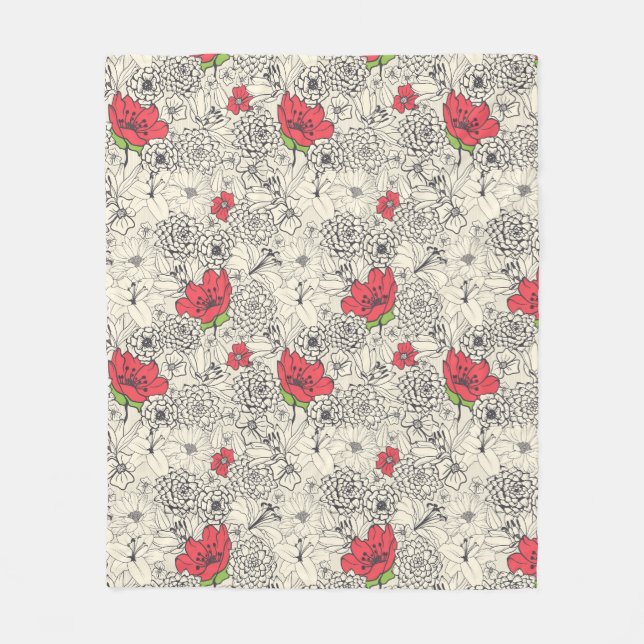 Poppy Flower Garden Pattern Fleece Blanket (Front)