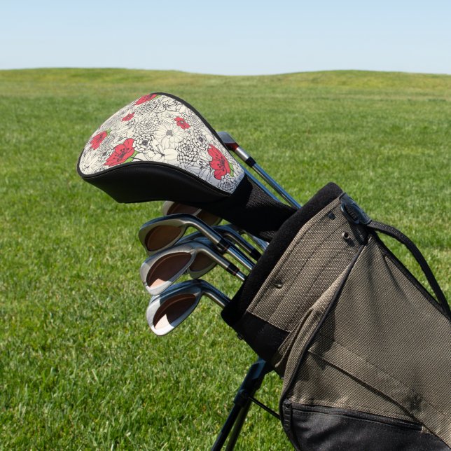 Poppy Flower Garden Pattern Golf Head Cover (In Situ)
