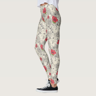 Poppy Flower Garden Pattern Leggings