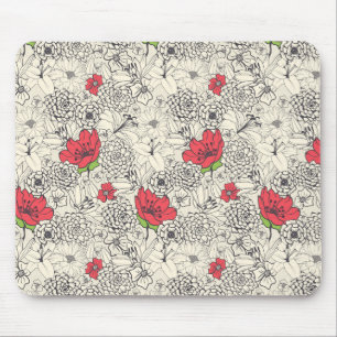 Poppy Flower Garden Pattern Mouse Pad
