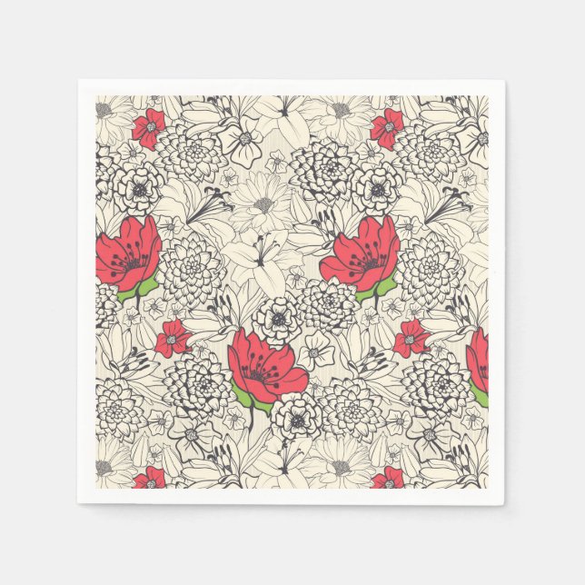 Poppy Flower Garden Pattern Napkin (Front)