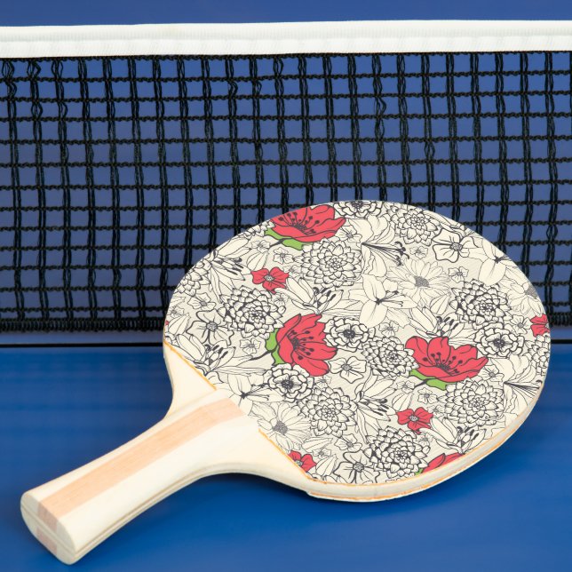 Poppy Flower Garden Pattern Ping Pong Paddle (Insitu)