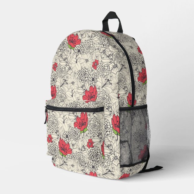 Poppy Flower Garden Pattern Printed Backpack (Back Corner Right)