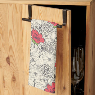 Poppy Flower Garden Pattern Tea Towel