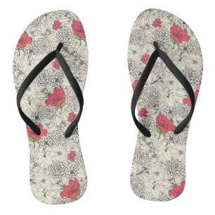 Poppy Flower Garden Pattern Thongs