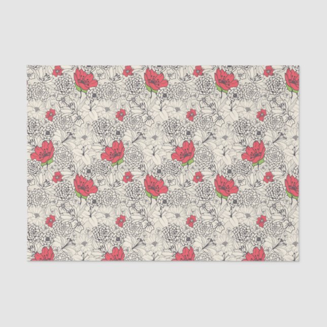 Poppy Flower Garden Pattern Tissue Paper (Front)
