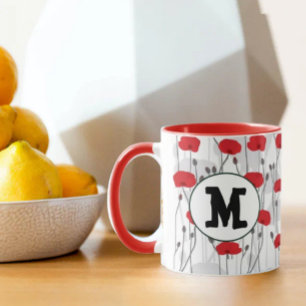 Poppy flower gift botanical pretty monogram mug
