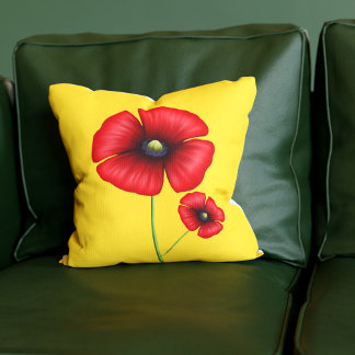 Poppy Flower Golden Yellow Throw Pillow