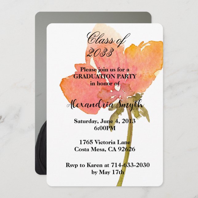 Poppy Flower Graduation Your Photo Invitation (Front/Back)