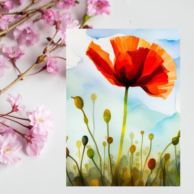 Poppy flower, meadow, watercolor art, flower postcard (Creator Uploaded)