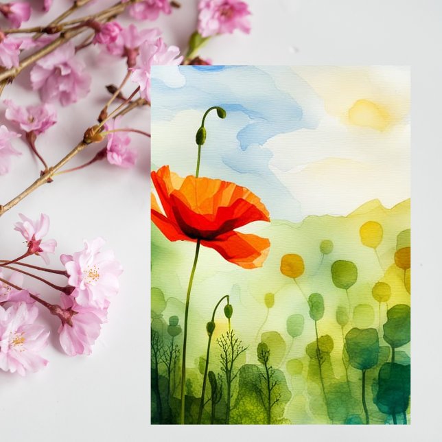 Poppy flower, meadow, watercolor art postcard (Creator Uploaded)