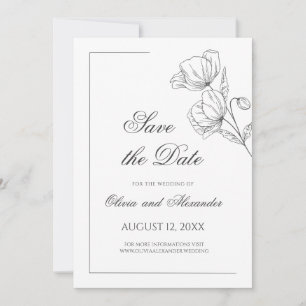 Poppy flower minimalist chic wedding save the date