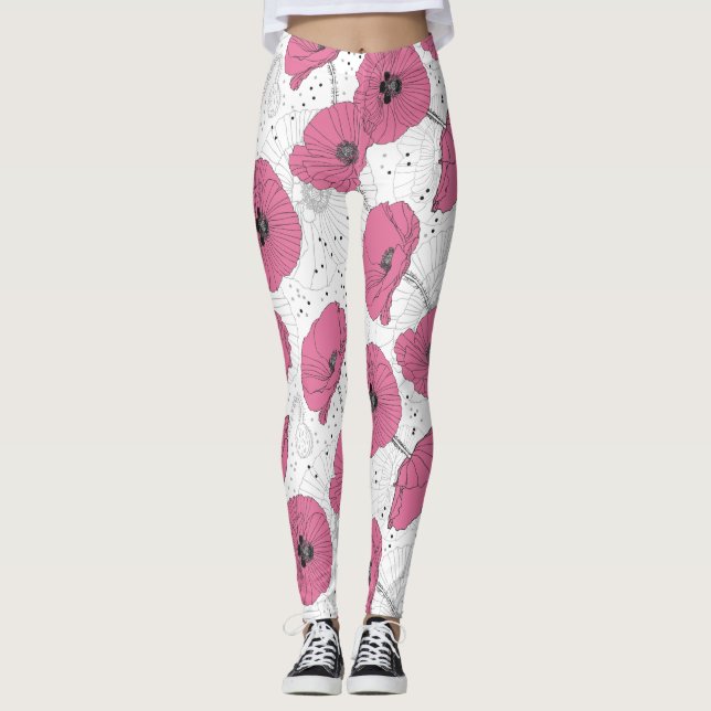 Poppy Flower Pattern leggings (Front)
