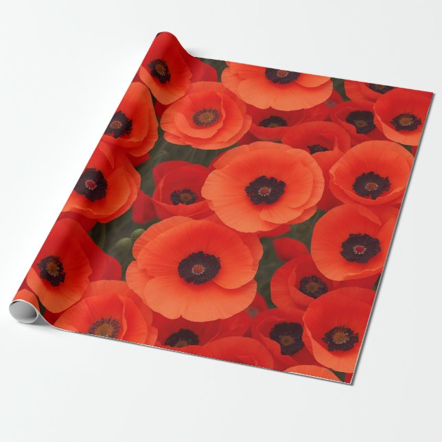 Poppy flower pattern wrapping paper (Unrolled)