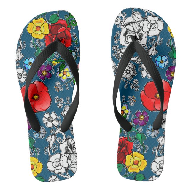 Poppy Flower Rug Slippers Thongs (Footbed)