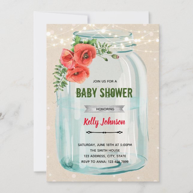 Poppy flower shower birthday invitation (Front)