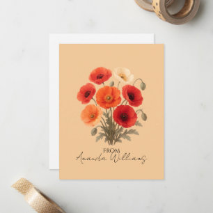 Poppy Flower Stationery, Personalised Floral Card