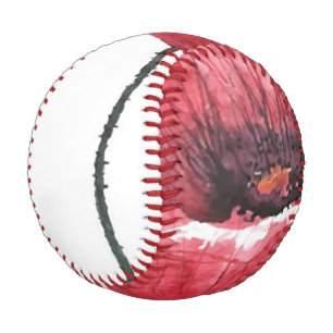 Poppy flower, watercolor baseball