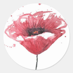 Poppy flower, watercolor classic round sticker
