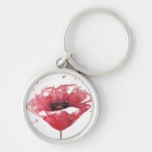 Poppy flower, watercolor key ring
