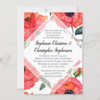 Poppy Flower Watercolor Red Floral Elegant Wedding Invitation