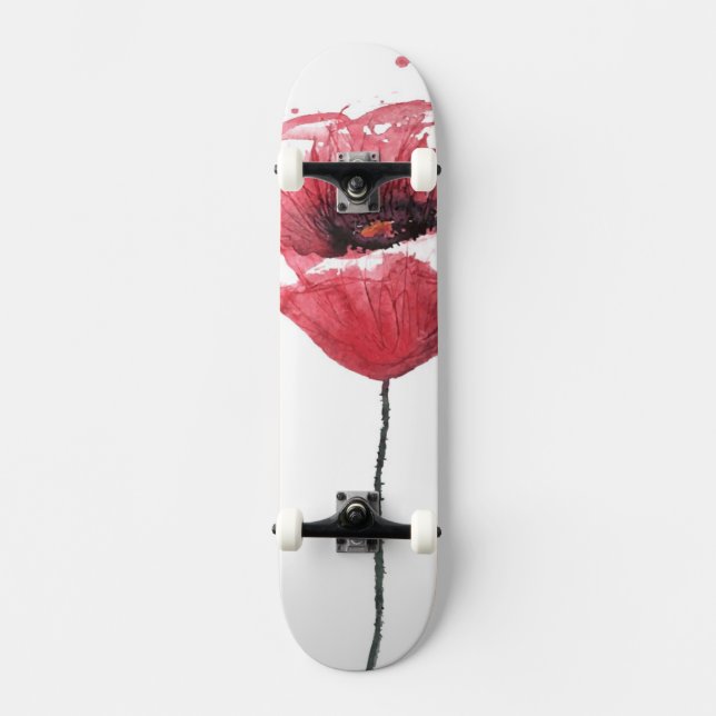 Poppy flower, watercolor skateboard (Front)