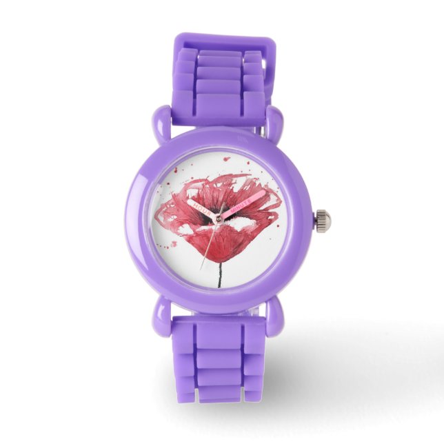 Poppy flower, watercolor watch (Front)