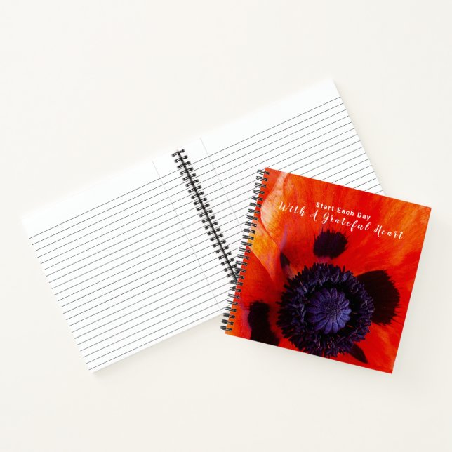 Poppy Flower With Grateful Heart Quote Notebook (Inside)