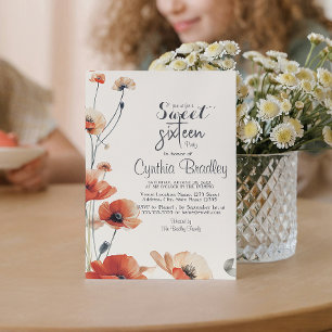 Poppy Flowers and Sweet 16 Birthday Party Invitation