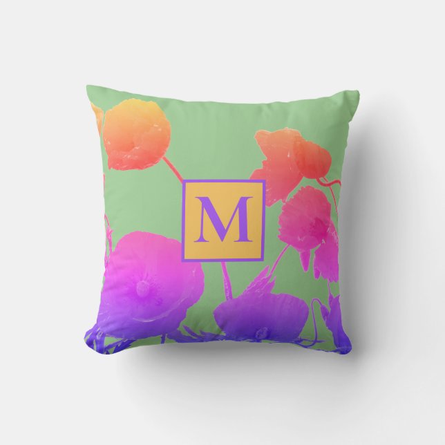 Poppy Flowers Art Abstract Monogram Initial Floral Cushion (Front)