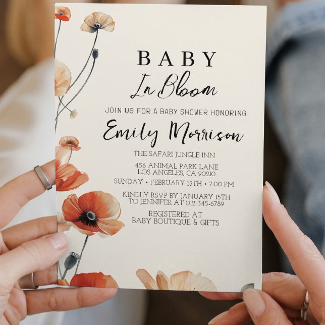 Poppy Flowers Baby in bloom Coming Baby Shower  Invitation (Creator Uploaded)